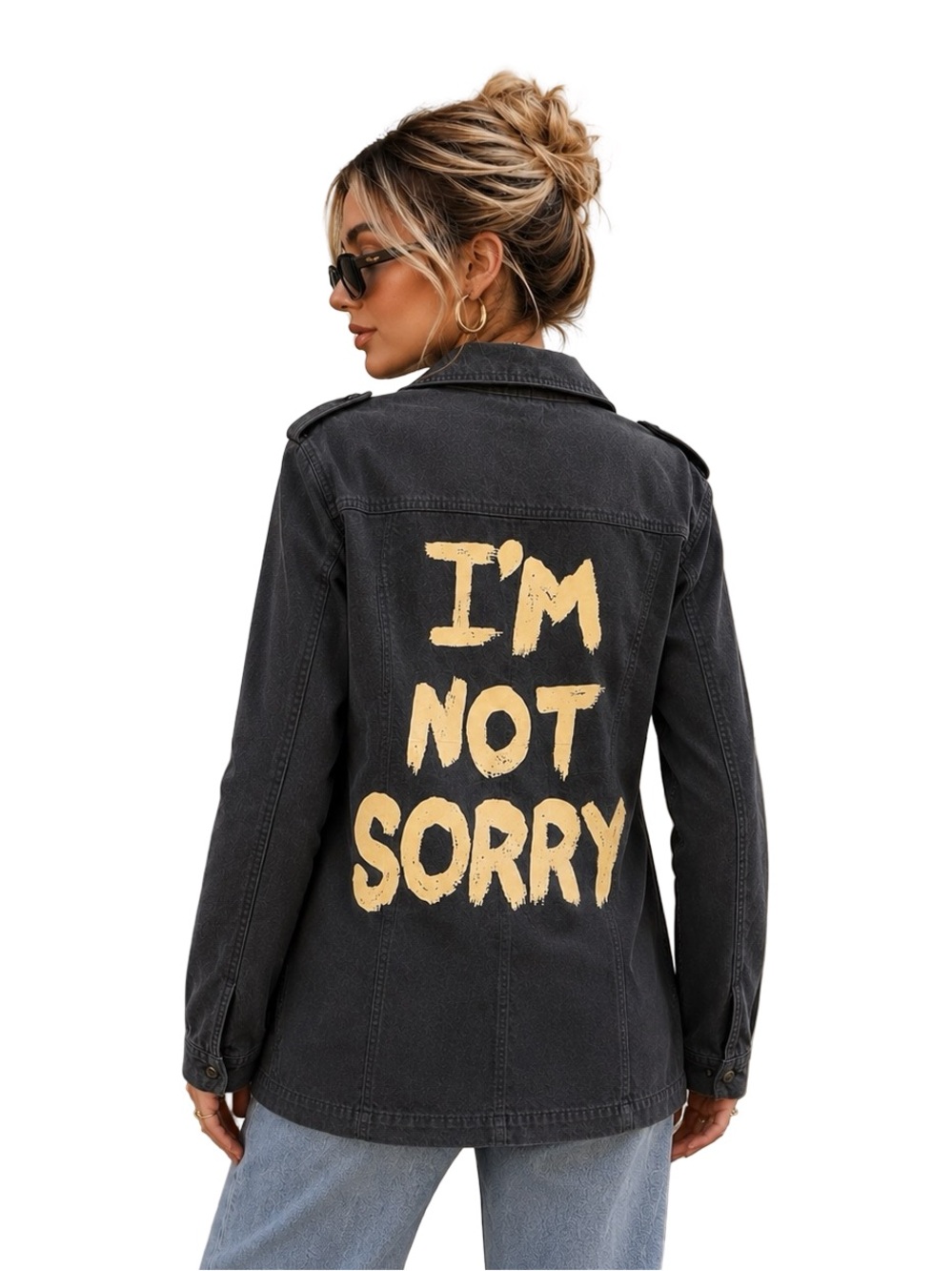 Forever 21 Im Not Sorry graphic navy military Utility Jacket edgy grunge small